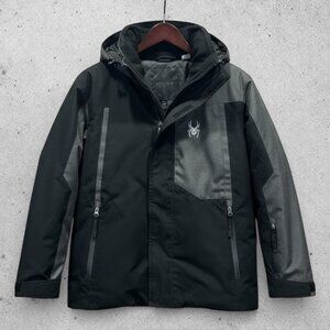 Spyder Youth Ski Jacket S 7/8 Black Gray Winter Coat